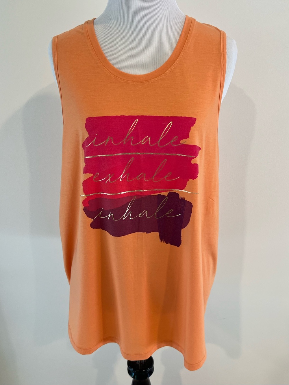 NWT All in Motion Orange Pink Gold Inhale Exhale Brushstroke Graphic Tank Top XL